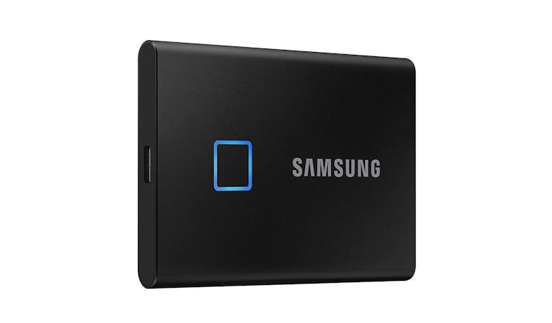 Samsung MU-PC1T0K/WW Portable SSD T7 Touch 1TB External Storage - Black (facing right)