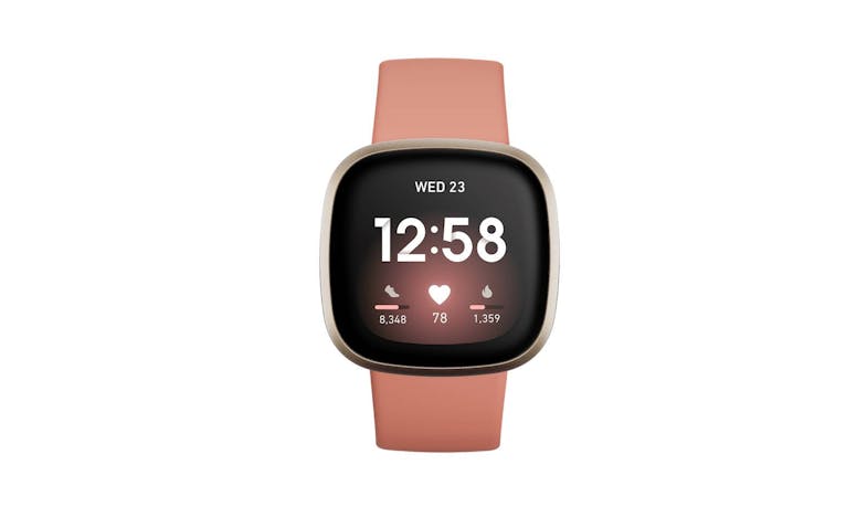 Fitbit FB511GLPK Versa 3 Soft Gold Aluminium Smart Watch - Pink Clay - Front