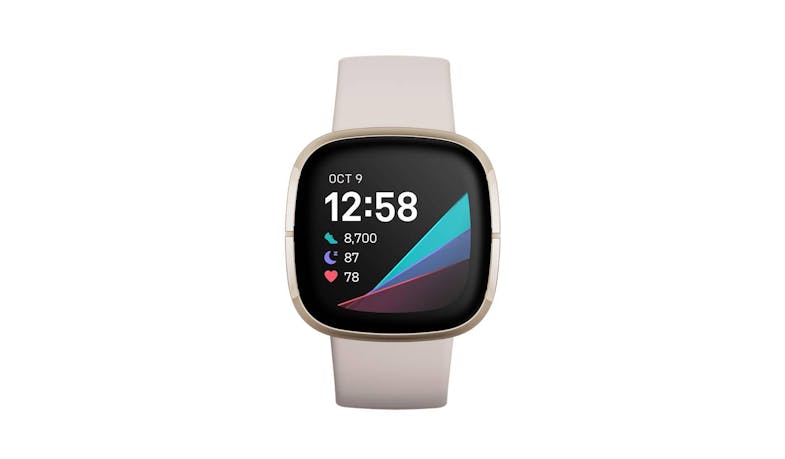 Fitbit Sense FB512GLWT Soft Gold Stainless Steel Smart Watch - Lunar White - Front
