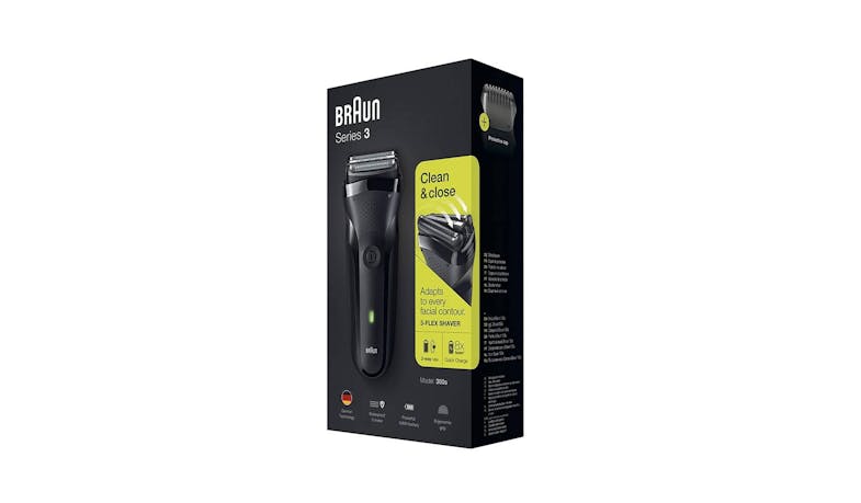 Braun Series 3 300s Rechargeable Electric Shaver - Black (Side View)