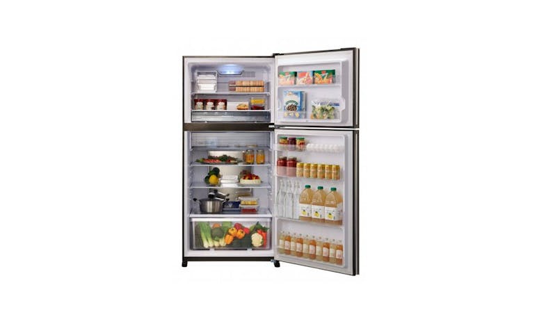 Sharp 600L Top Refrigerator - Dark Silver SJ-PG60P2 (Opened  View)