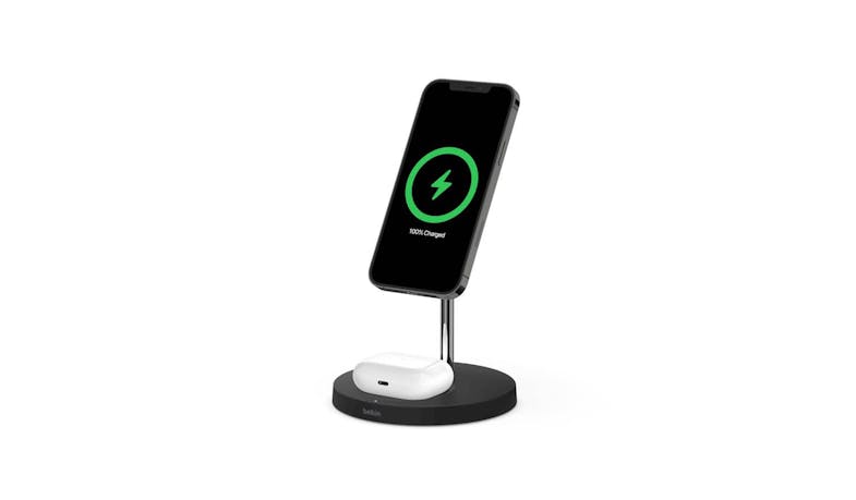 Belkin Charge Pro 2-in-1 Wireless Charger Stand with MagSafe (WIZ010MYBK) - Side View