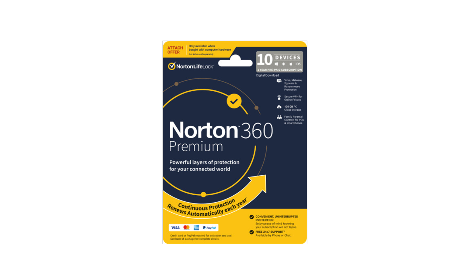 Norton 360 Premium 1 User 10 Device 12 Month Subscription Purchase with Purchase Antivirus Software - Main