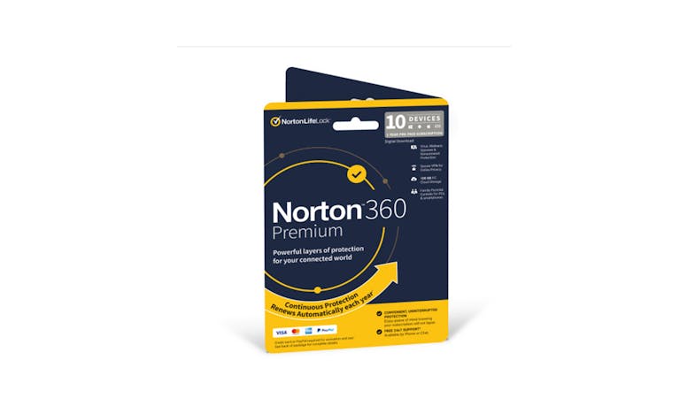 Norton 360 Premium 1 User 10 Device 12 Month Subscription Antivirus Software - Side View