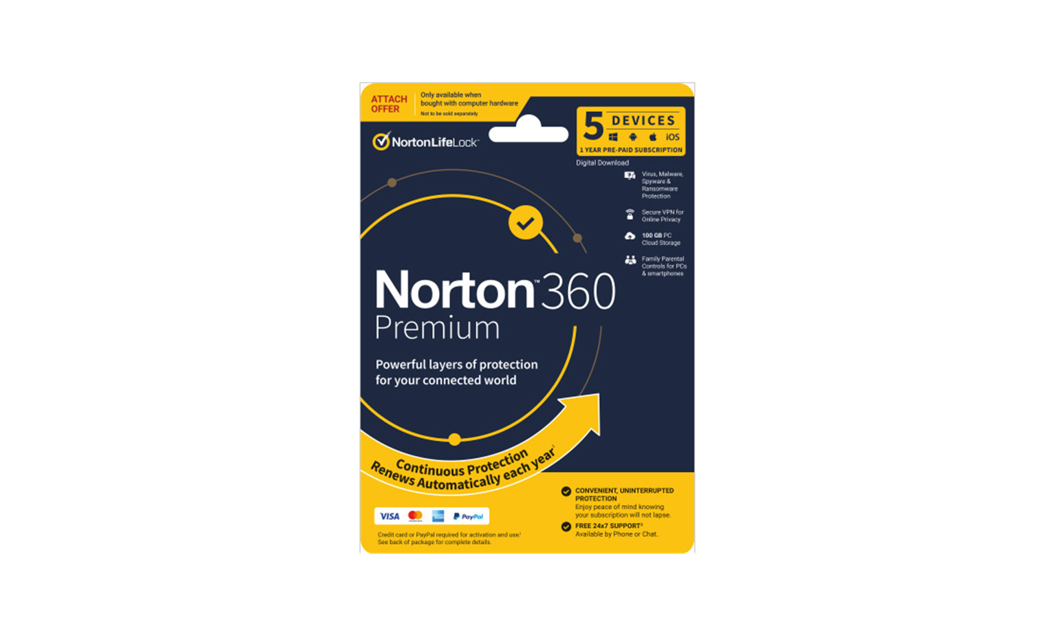 Norton 360 Premium 1 User 5 Device 12 Month Subscription Purchase with Purchase Antivirus Software (Main)
