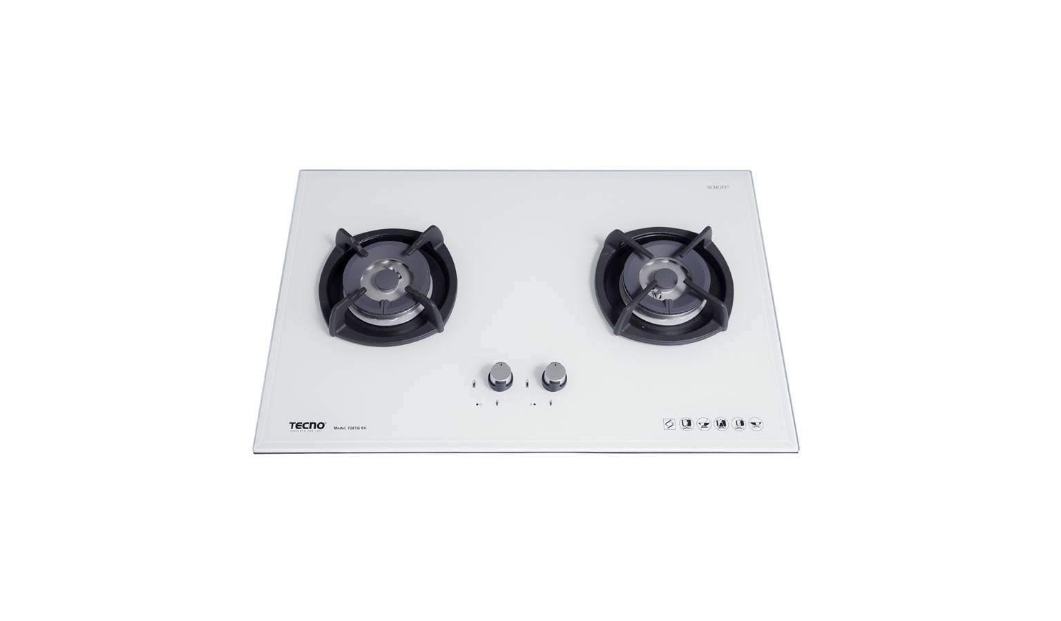 Tecno 75cm 2-Burner Glass Hob - Optic White T28TGSV  (Main)
