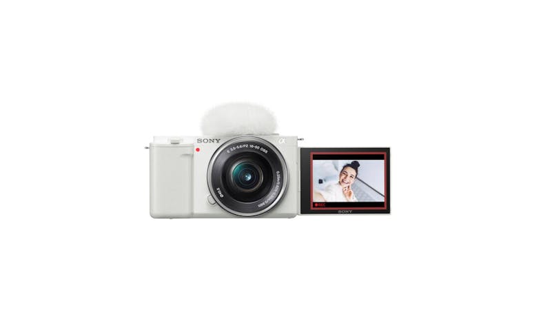 Sony DSC ZV-E10L Interchangeable-lens Vlog Mirrorless Camera Body With 16-50mm Power Zoom Lens – White (Front View)