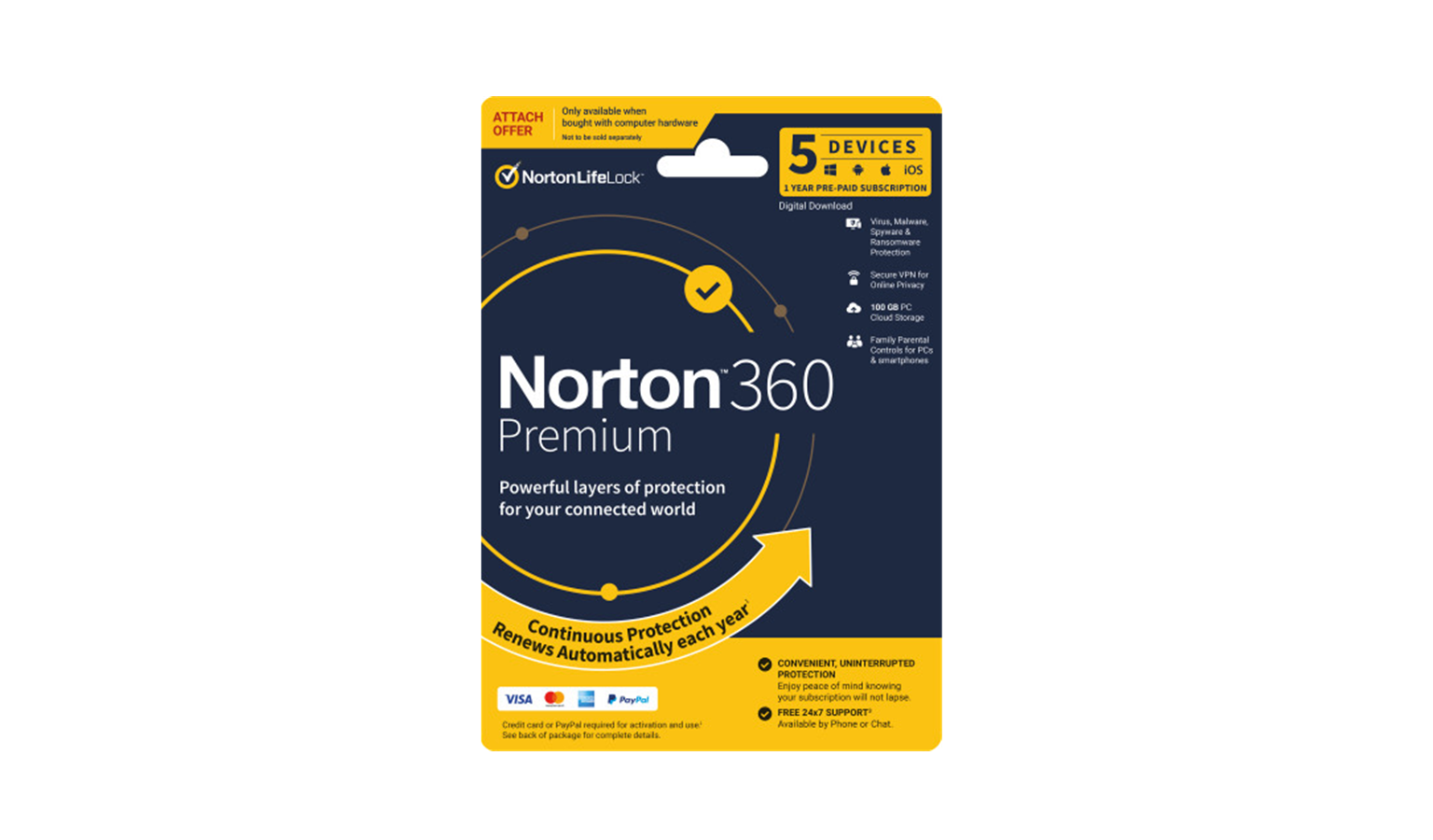 Norton 360 Premium 1 User 5 Device 24 Month Subscription Purchase with Purchase Antivirus Software (Main)