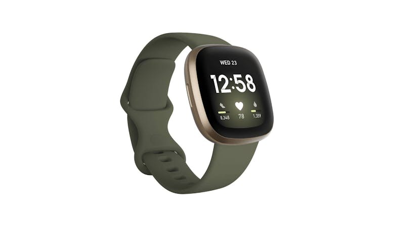 Fitbit FB5511GLOL Versa 3 Smart Watch - Gold/Olive (Side View)