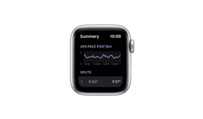 Apple Nike SE GPS, 40mm Silver Aluminium Case with Pure Platinum/Black Nike Sport Band (Front View)