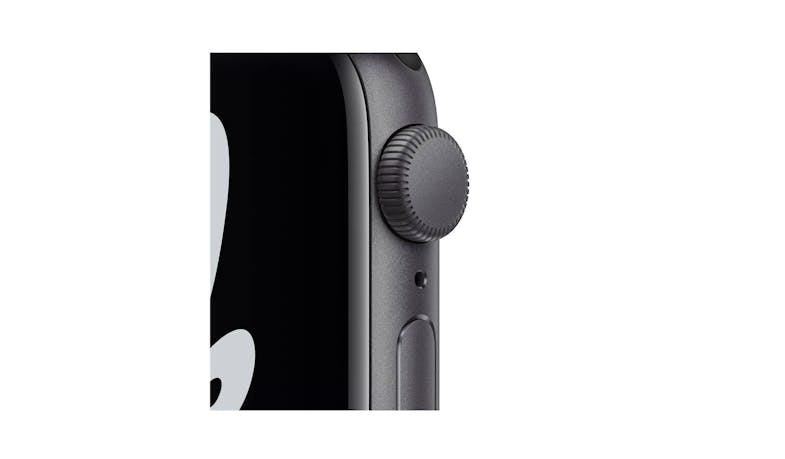 Apple Nike SE GPS, 40mm Space Grey Aluminium Case with Anthracite /Black Nike Sport Band (Angle View)