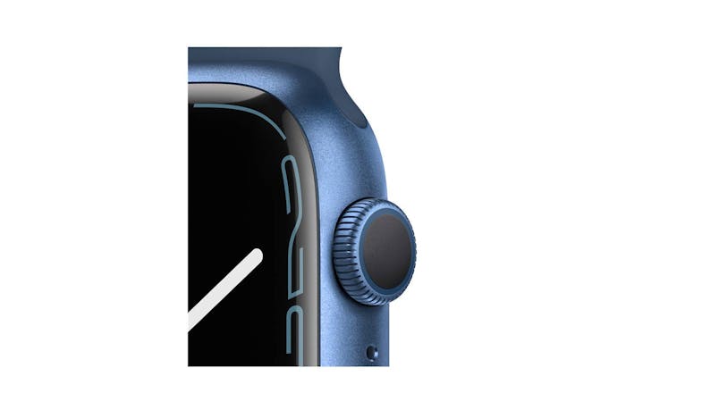 Apple Watch Series 7 45mm Blue Aluminium Case with Abyss Blue Sport Band – GPS (Angle View)