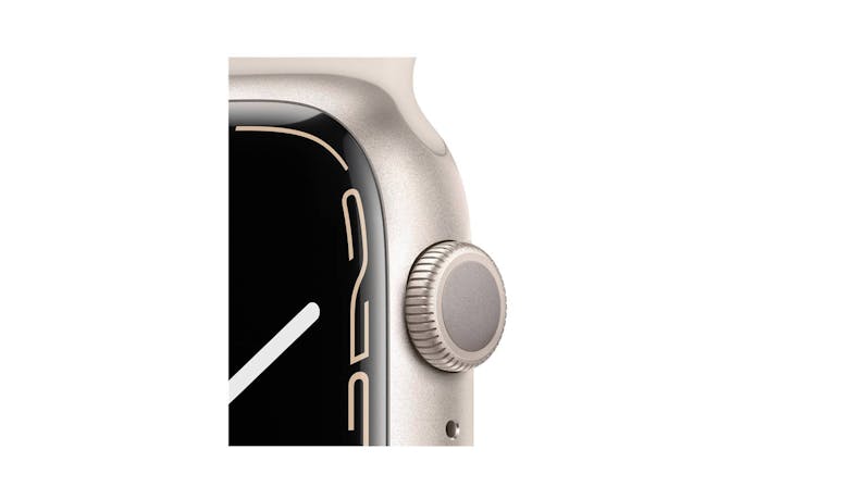 Apple Watch Series 7 45mm Starlight Aluminium Case with Starlight Sport Band - GPS (Angle View)