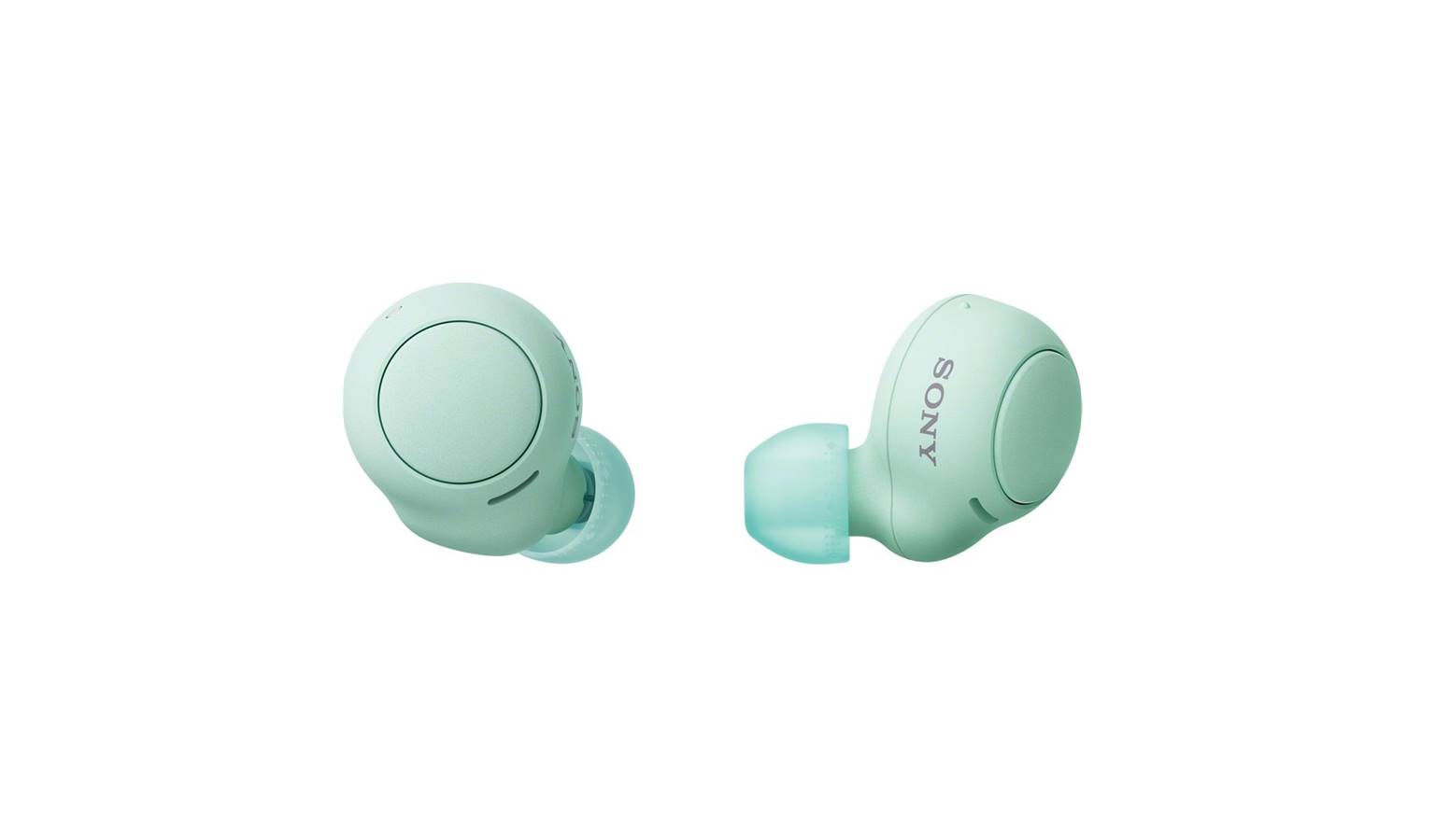 green wireless earbuds