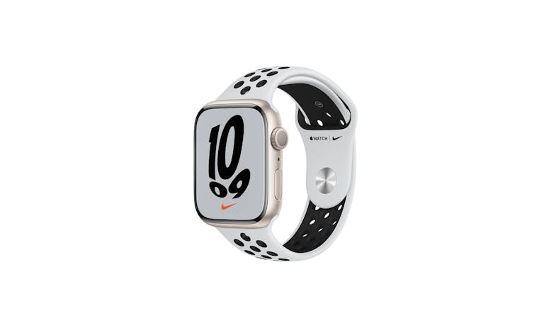 Apple Watch Nike Series 7 41mm Starlight Aluminium Case with Pure Platinum/Black Nike Sport Band - GPS + Cellular (Main)