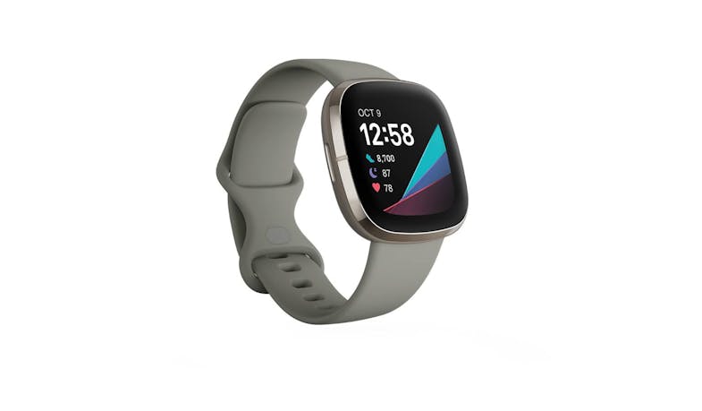 Fitbit Sense Smartwatch - Sage Grey/Silver Stainless Steel (Side View)