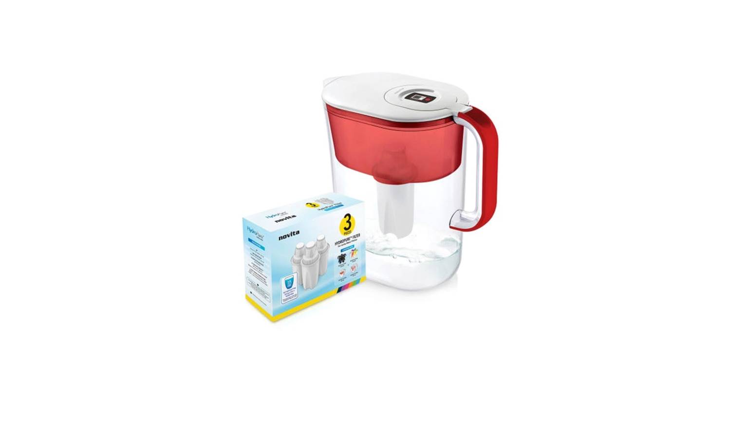 Novita NP120 Water Pitcher + HydroPure & Filter Pack Bundle Red