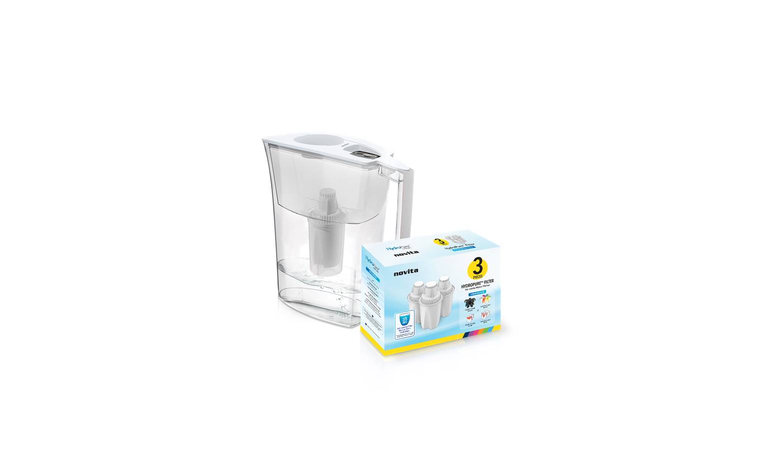 Novita NP110 Water Pitcher + HydroPure & Filter Pack Bundle - White (Main)
