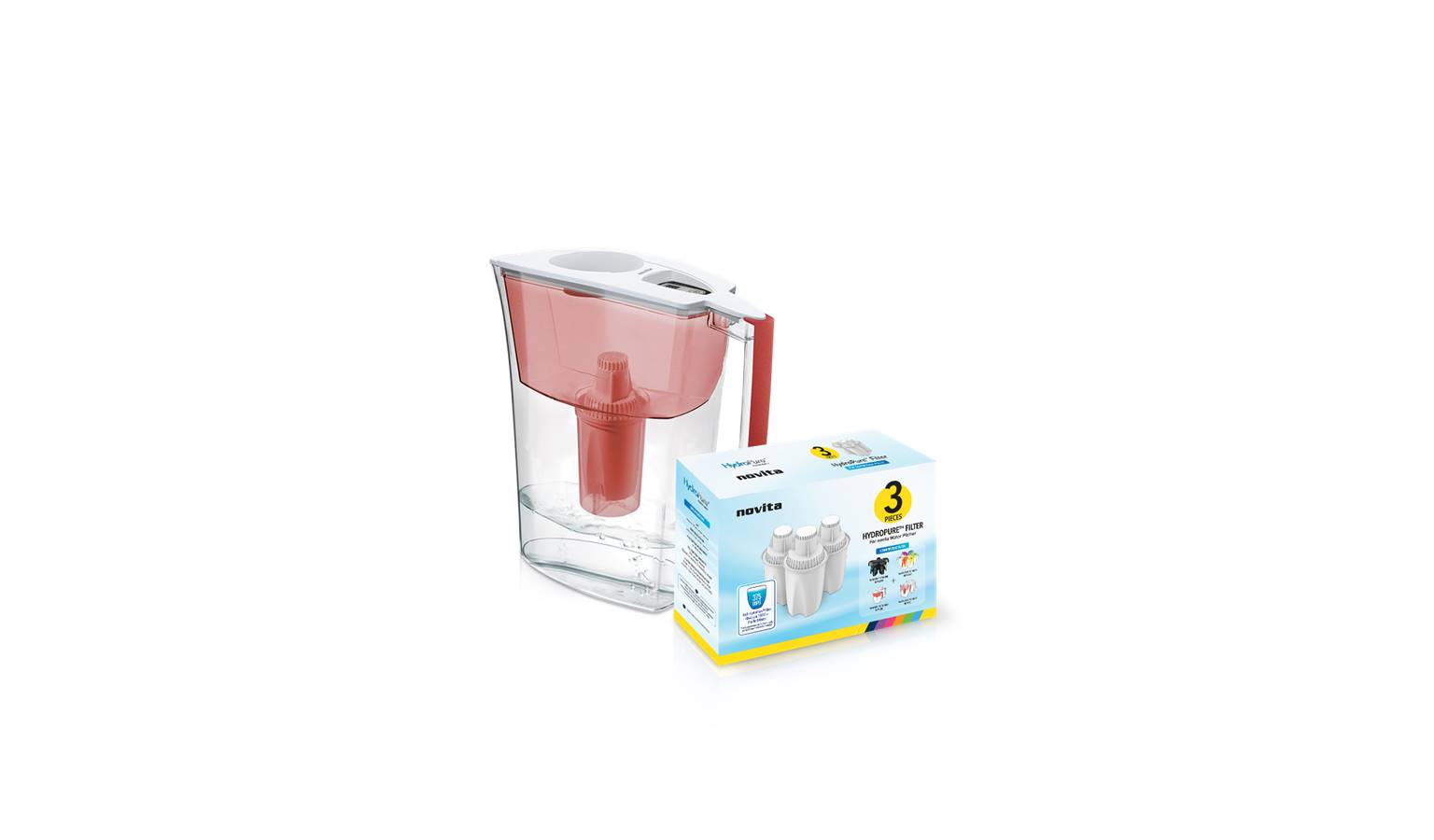 Novita NP110 Water Pitcher + HydroPure & Filter Pack Bundle - Red (Main)