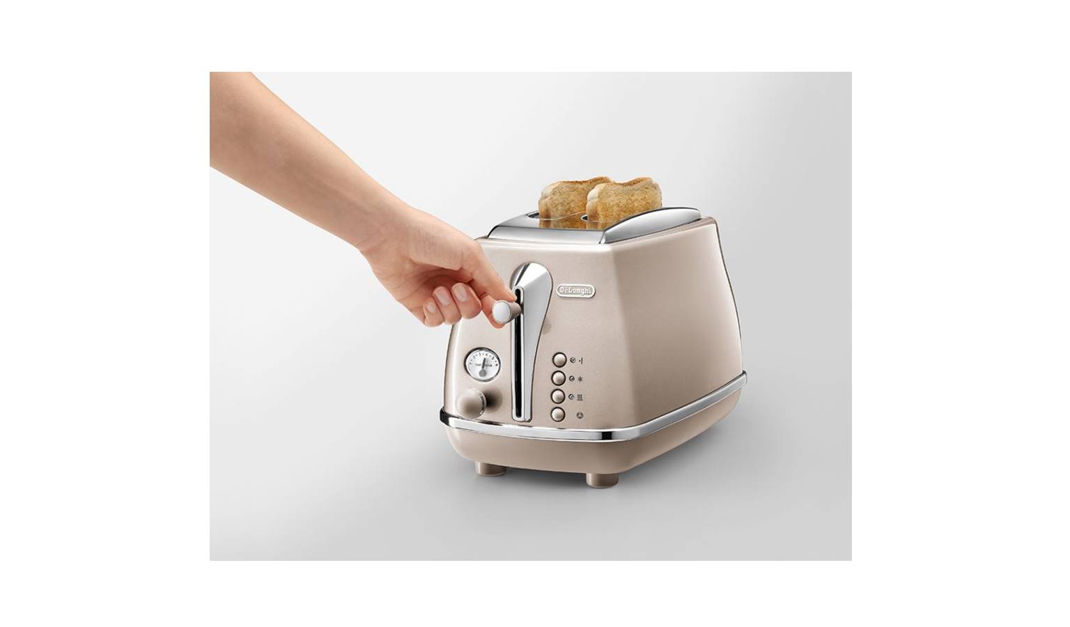 Delonghi Icona Metallics 2 Slice Toaster Champagne Beige