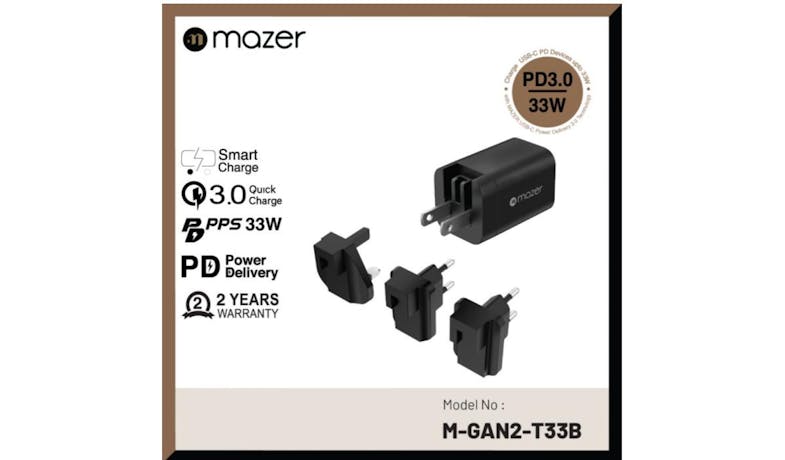 Mazer Wall Charger 1 USB-C & 1 USB-A - Black (GAN2-T33WBK)