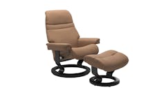 Sunrise Recliner Batick Leather with Classic Base and Foot Stool - Black
