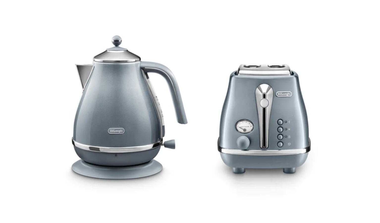 delonghi azure blue kettle and toaster