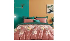 KIFF Carnation II Bed Sheet - Pink and Blue (Queen Size Set)