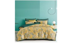 KIFF Carnation II Bed Sheet - Yellow and Green (King Size Set)