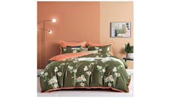 KIFF Carnation II Bed Sheet - Green and Orange (King Size Set)
