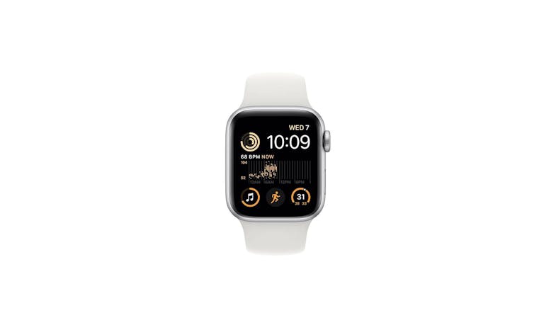 Apple Watch SE GPS + Cellular 40mm Silver Aluminium Case with White Sport Band - Front View