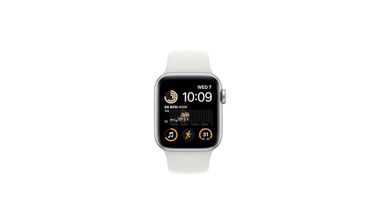 Apple Watch SE GPS 40mm Silver Aluminium Case with White Sport Band - Front View