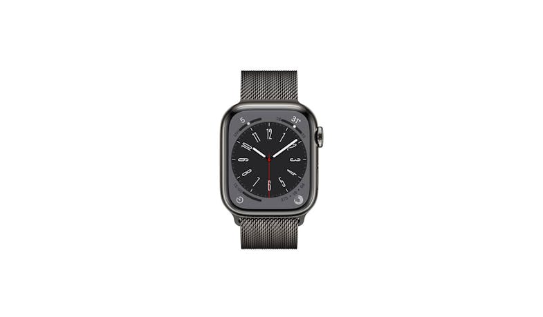 Apple Watch Series 8 GPS + Cellular 41mm Graphite Stainless Steel Case with Graphite Milanese Loop - Front View