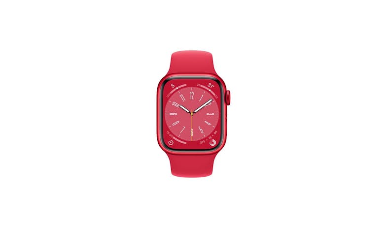 Apple Watch Series 8 GPS + Cellular 41mm (PRODUCT) RED Aluminium Case with (PRODUCT)RED Sport Band  - Front View