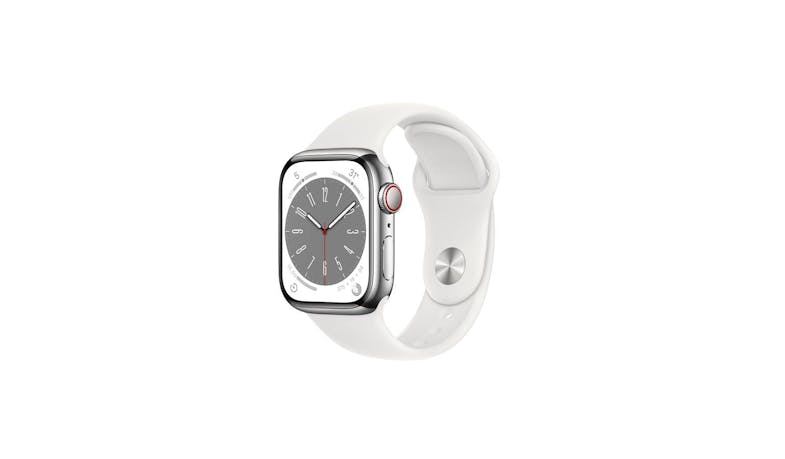 Apple Watch Series 8 GPS + Cellular 45mm Silver Stainless Steel Case with White Sport Band - Main