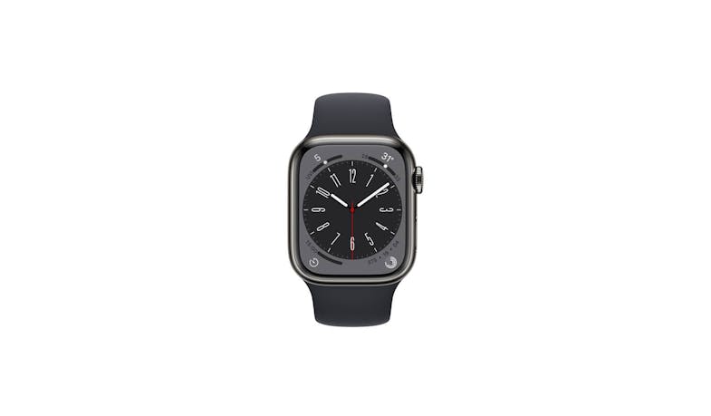 Apple Watch Series 8 GPS + Cellular 45mm Graphite Stainless Steel Case with Midnight Sport Band - Front View