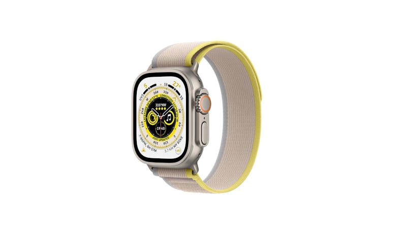 Apple Watch Ultra GPS + Cellular 49mm Titanium Case with Yellow/Beige Trail Loop (MNHK3ZP/A) (Side View)