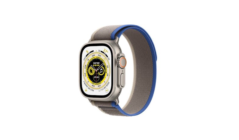 Apple Watch Ultra GPS + Cellular 49mm Titanium Case with Blue/Gray Trail Loop  - Side View