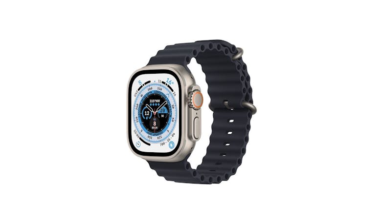 Apple Watch Ultra GPS + Cellular 49mm Titanium Case with Midnight Ocean Band - Side View