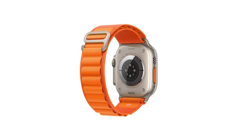 Apple Watch Ultra GPS + Cellular 49mm Titanium Case with Orange Alpine Loop ( Back View)