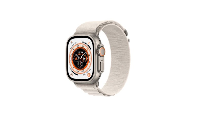 Apple Watch Ultra GPS + Cellular 49mm Titanium Case with Starlight Alpine Loop - Small (Side View)