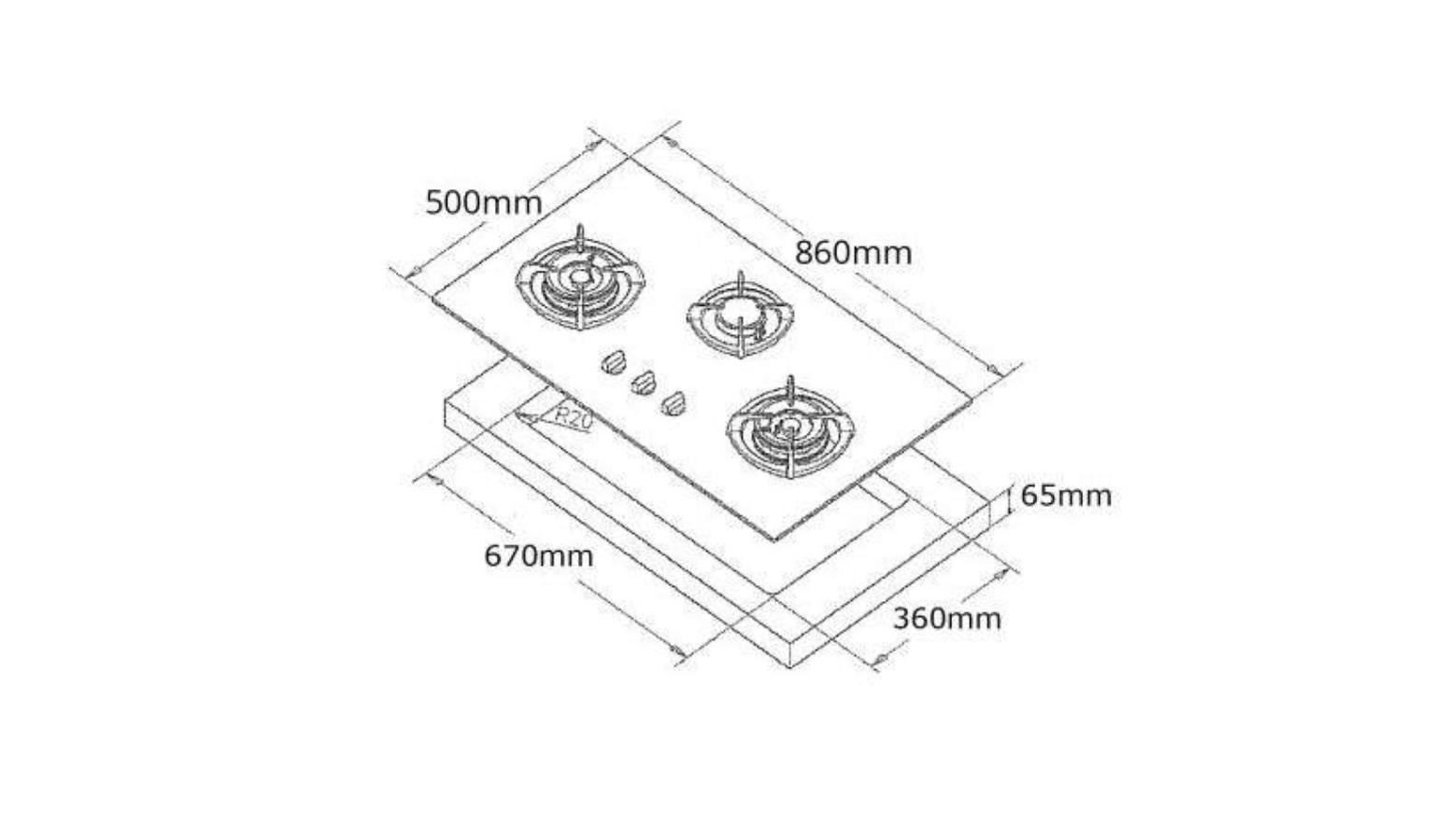 Tecno 3Burner 90cm Stainless Steel Cooker Hob with Inferno Wok Burner