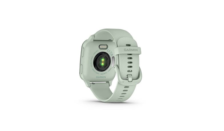 Garmin Sq 2 Metallic Mint Aluminum Bezel with Cool Mint Case and Silicone Band (010-02701-82) - Back View