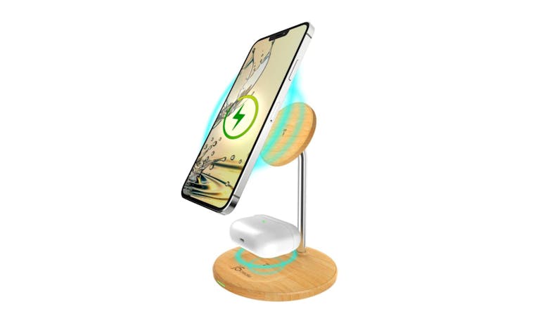 J5 Create Wood Grain 2-in-1 Magnetic Wireless Charging Stand JUPW2106NP