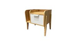 Sleigh Bedside Table Oak Stain with White Drawer