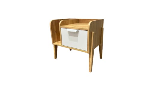 Sleigh Bedside Table Oak Stain with White Drawer