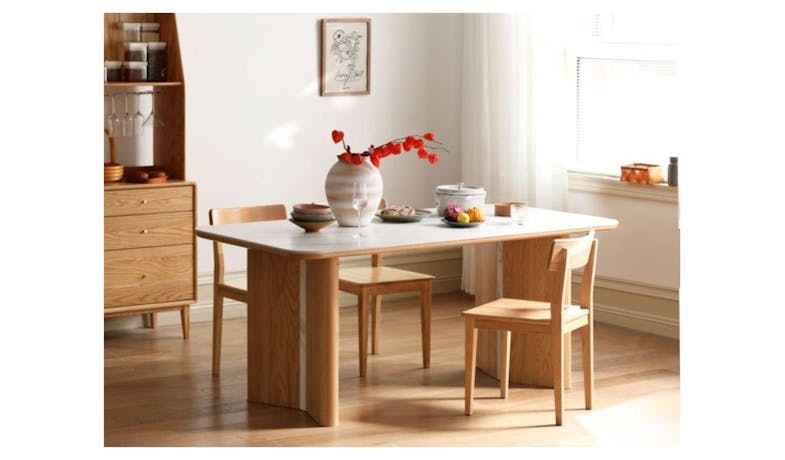 Dylan White Slate Top Dining Table (180cm) with Natural Oak Panels