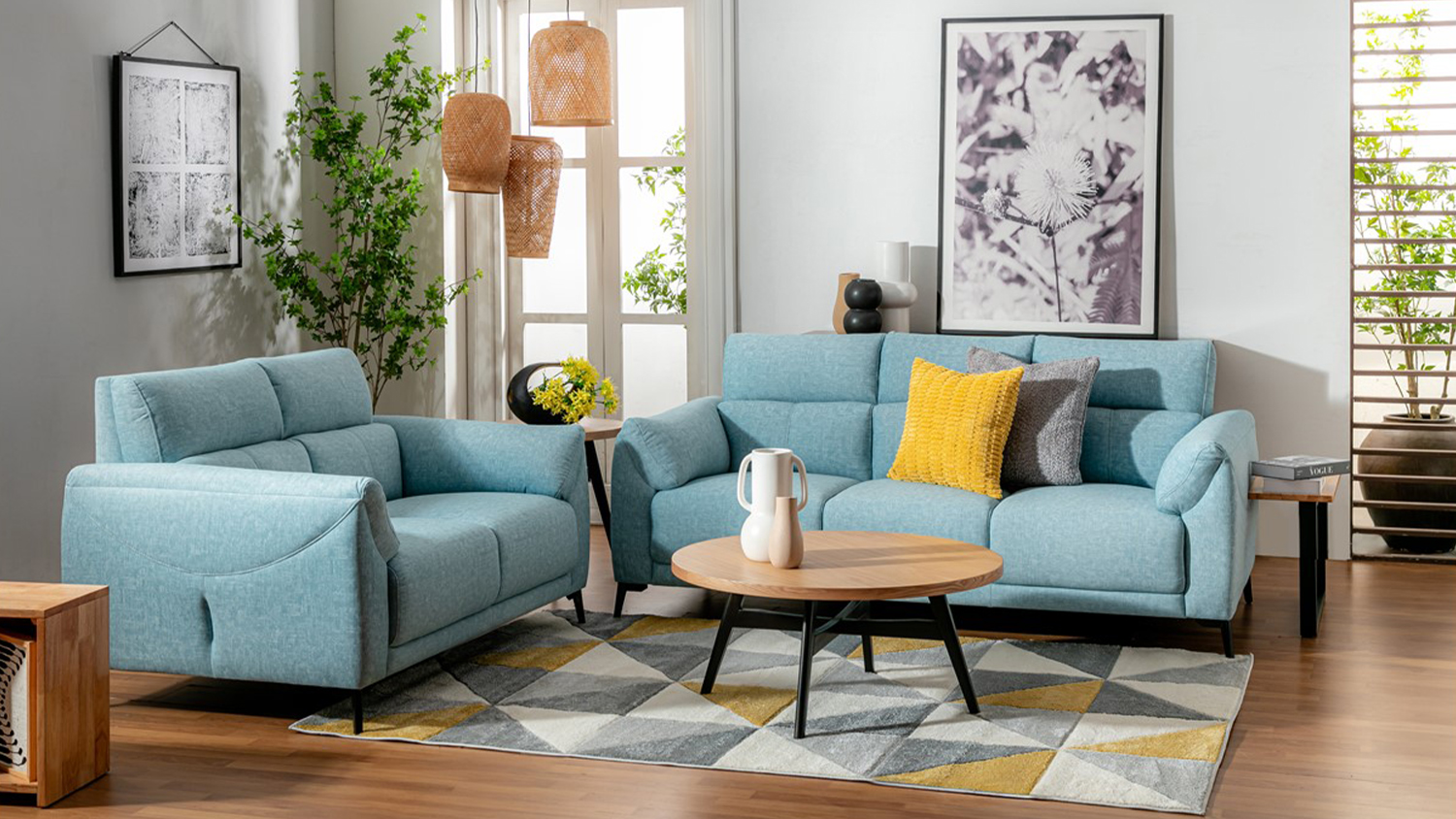 Fiona 3 + 2 Seater Fabric Sofa - Blue