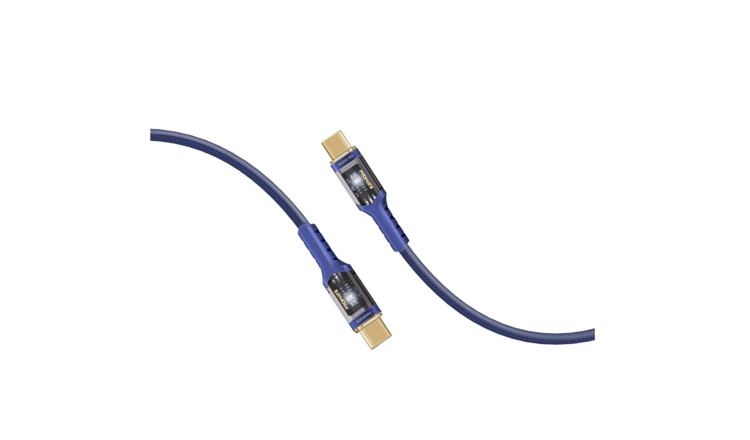 Promate 100W High Tensile Transparent USB-C Cable - Navy (LUCIDLINE-CC120.NAVY)