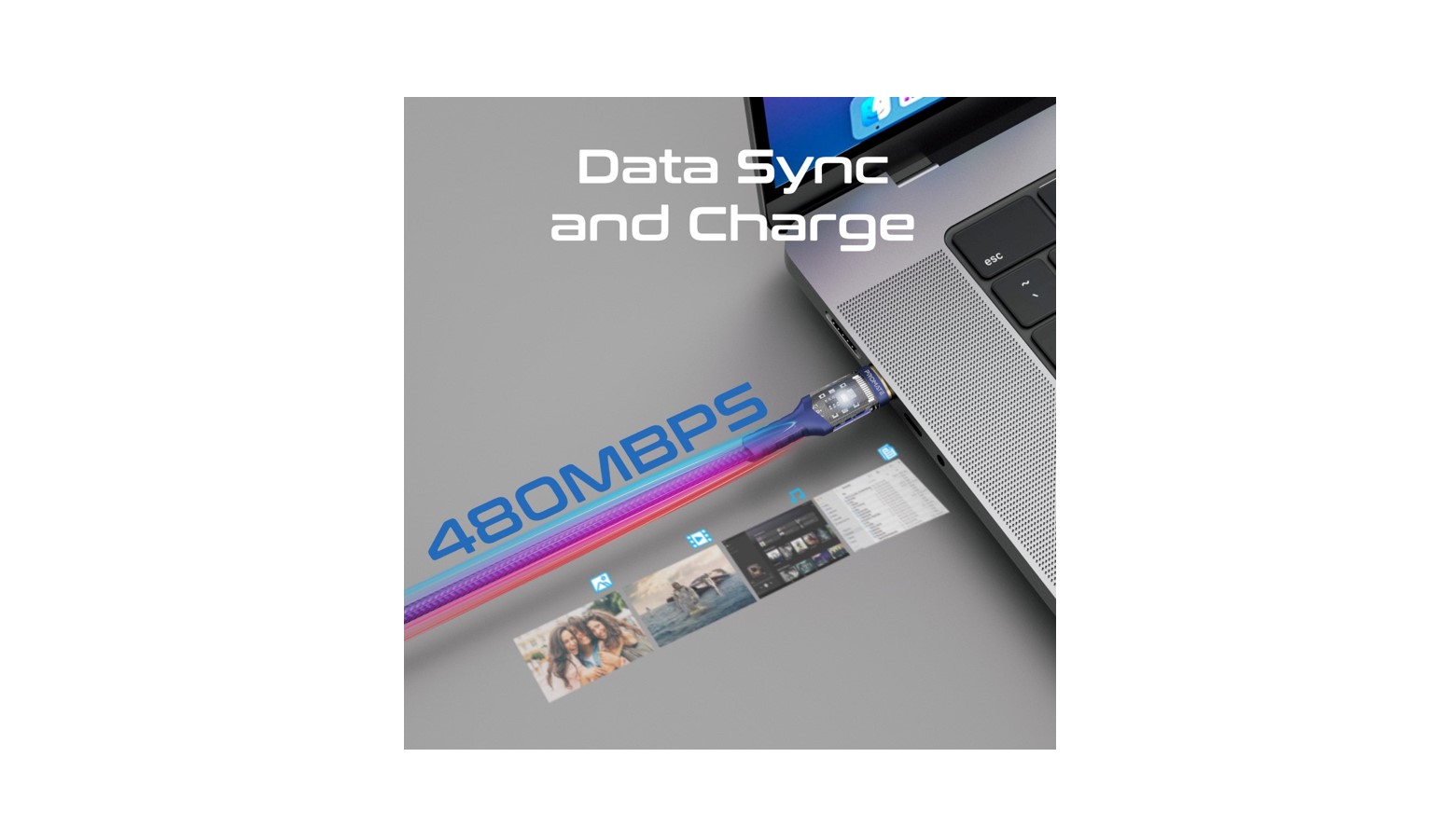 Promate 100W High Tensile Transparent USB-C Cable - Navy (LUCIDLINE-CC120.NAVY)_2